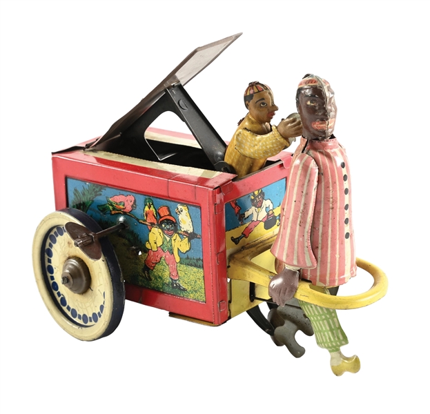 GREPPERT & KELCH (G&K) GERMAN TIN-LITHOGRAPHED WIND-UP MECHANICAL PORTER CART TOY