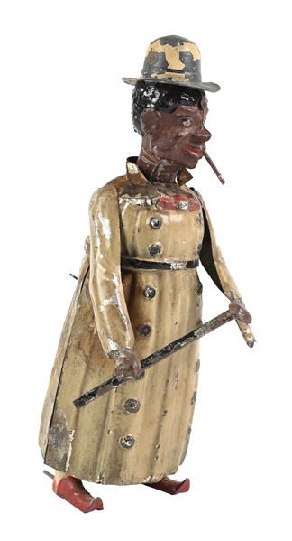 BLACK AMERICANA TIN MECHANICAL "DANDY" FIGURE WITH CANE & CIGARETTE 