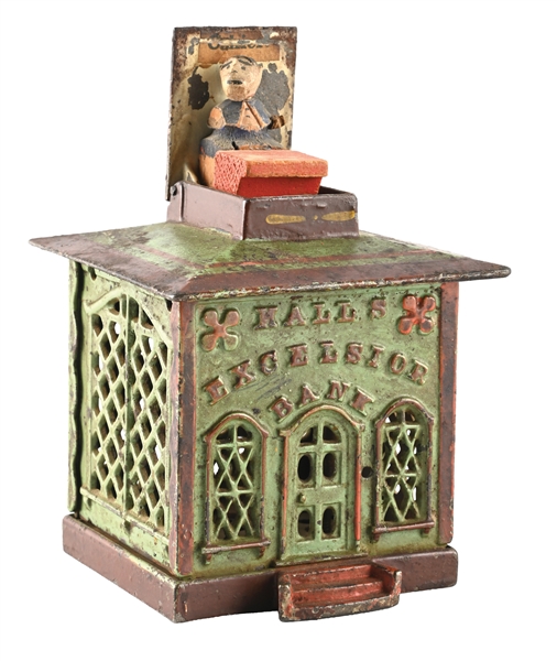 HALLS EXCELSIOR CAST IRON MECHANICAL BANK