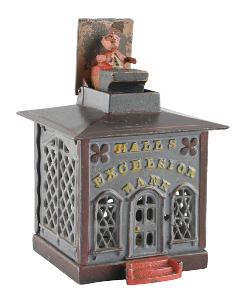 HALLS EXCELSIOR CAST IRON MECHANICAL BANK