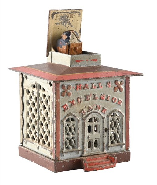 HALLS EXCELSIOR CAST IRON MECHANICAL BANK