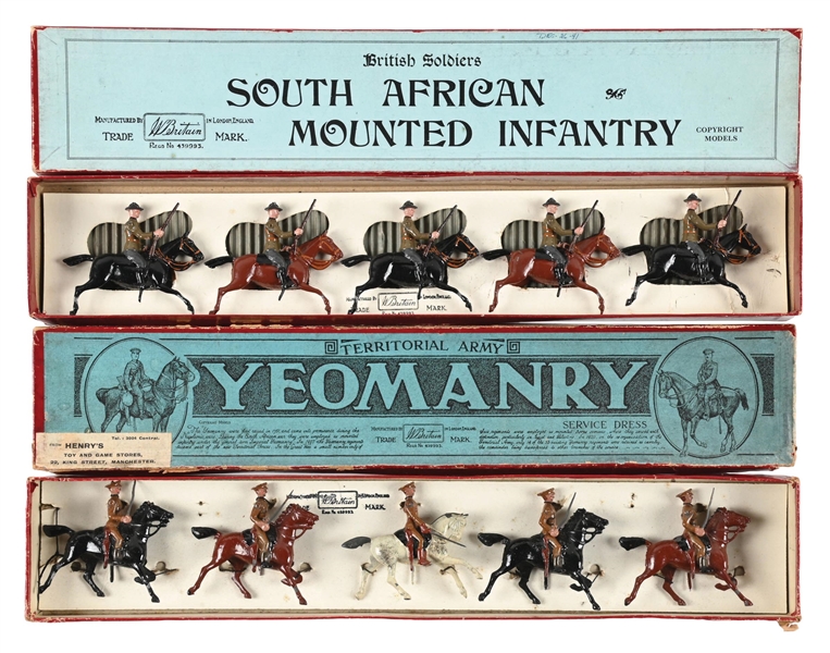 LOT OF 2: W. BRITAINS SET NO. 38 SOUTH AFRICAN MOUNTAIN INFANTRY SET & W. BRITAINS SET NO. 159 TERRITORIAL YEOMANRY