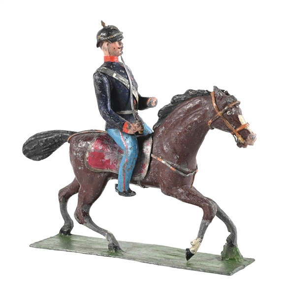GERMAN MANUFACTURER GERMAN CAVALRY OFFICER IN PICKELHAUBE ON GALLOPING HORSE