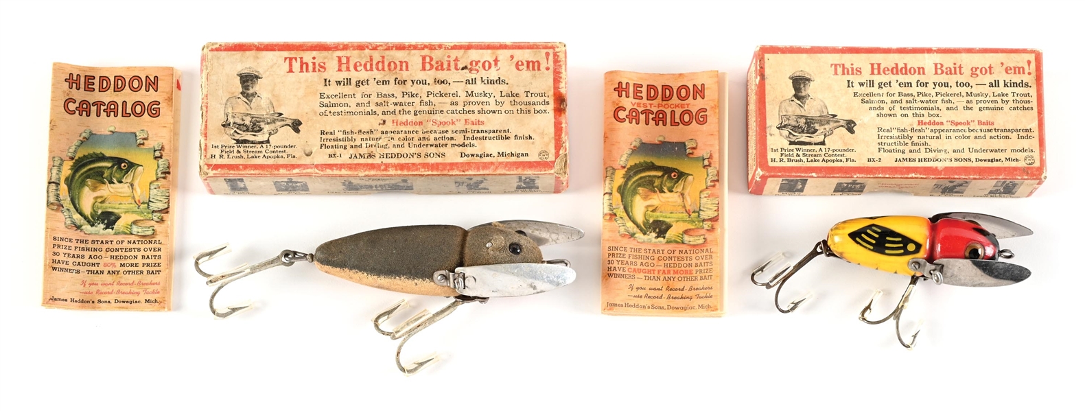 TWO HEDDON CRAZY CRAWLERS IN CORRECT BOXES