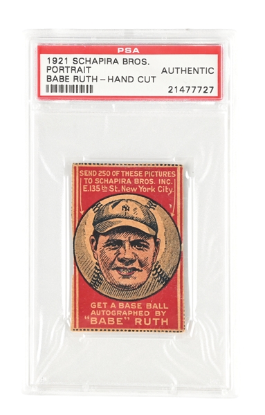 1921 SCHAPIRA BROS. BABE RUTH PORTRAIT 