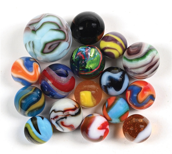 LOT OF 16: ASSORTED MACHINE MADE MARBLES