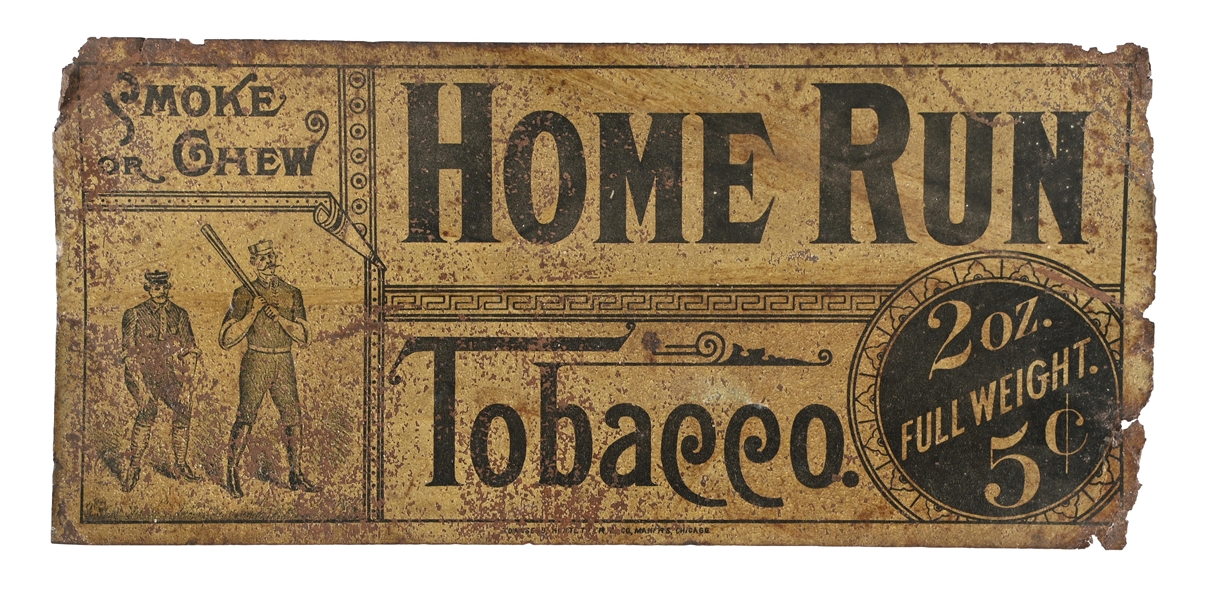 RARE 19TH CENTURY "HOME RUN" TOBACCO TIN SIGN