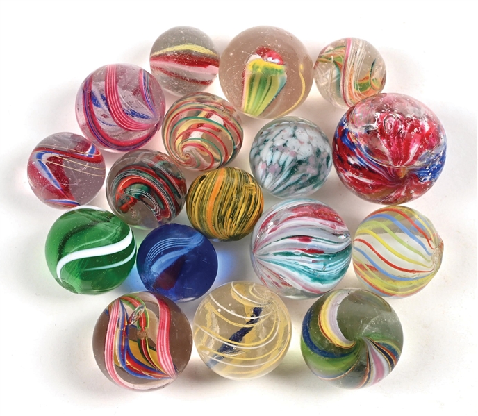 LOT OF 17: ASSORTED HANDMADE MARBLES 