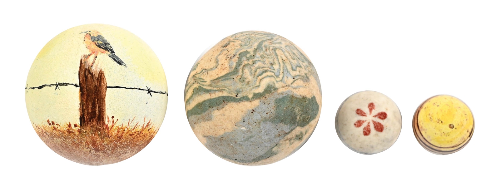 LOT OF 4: HANDMADE PORCELAIN MARBLES 