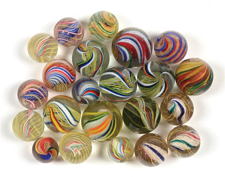 LOT OF 22: ASSORTED SWIRL MARBLES 