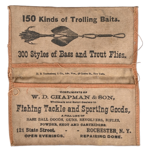 RARE W. D. CHAPMAN & SON CANVAS ADVERTISING FLY CASE, ROCHESTER, N.Y.